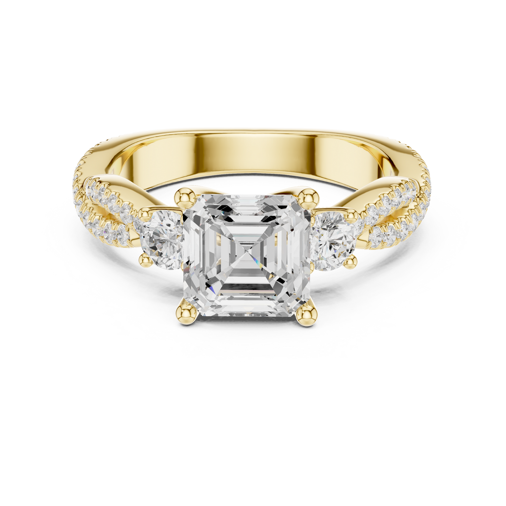 2.78 CT Asscher Cut Three Stone Twisted Diamond Engagement Ring
