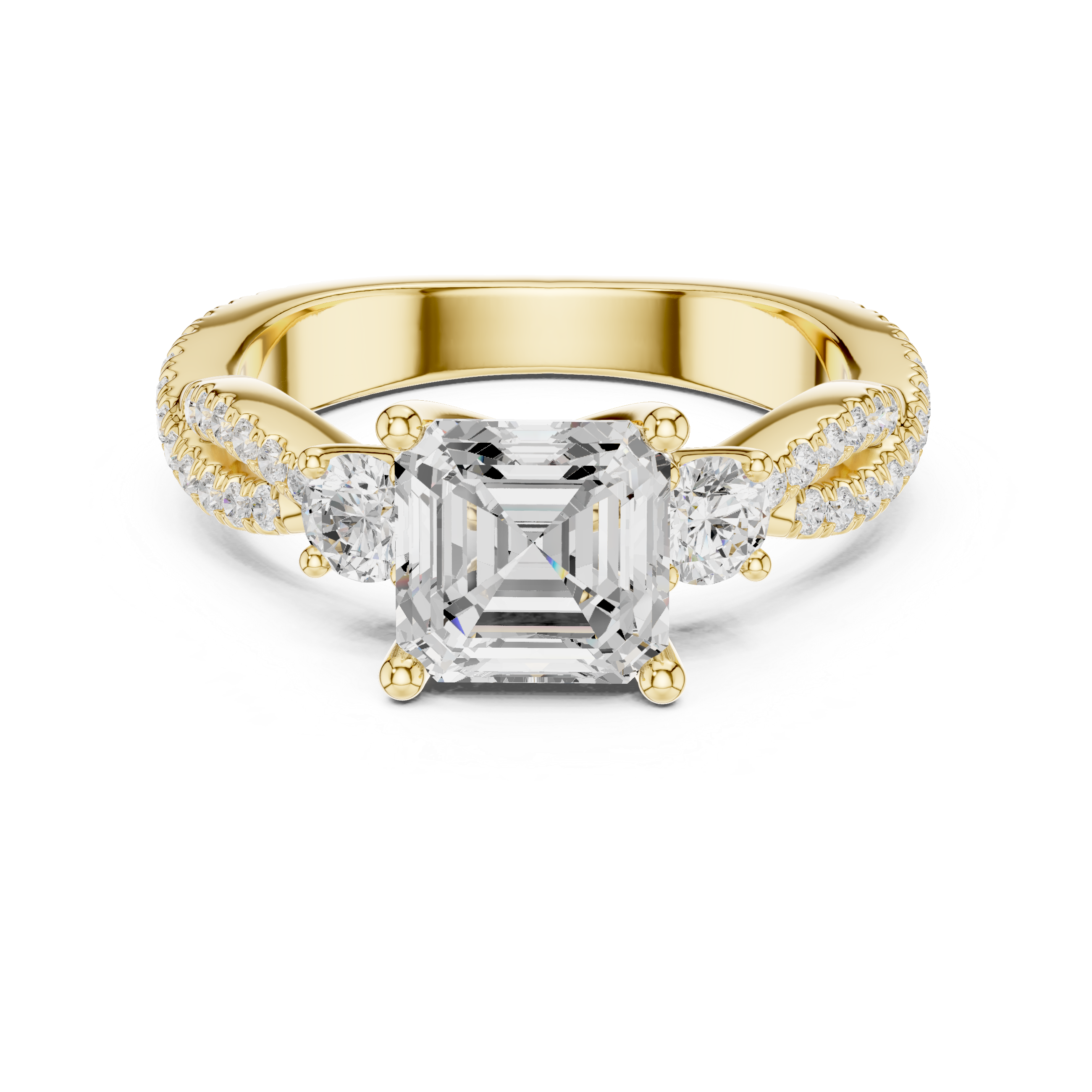 2.78 CT Asscher Cut Three Stone Twisted Diamond Engagement Ring