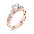 Cushion Cut Three Stone Twisted Pavé Diamond Engagement Ring