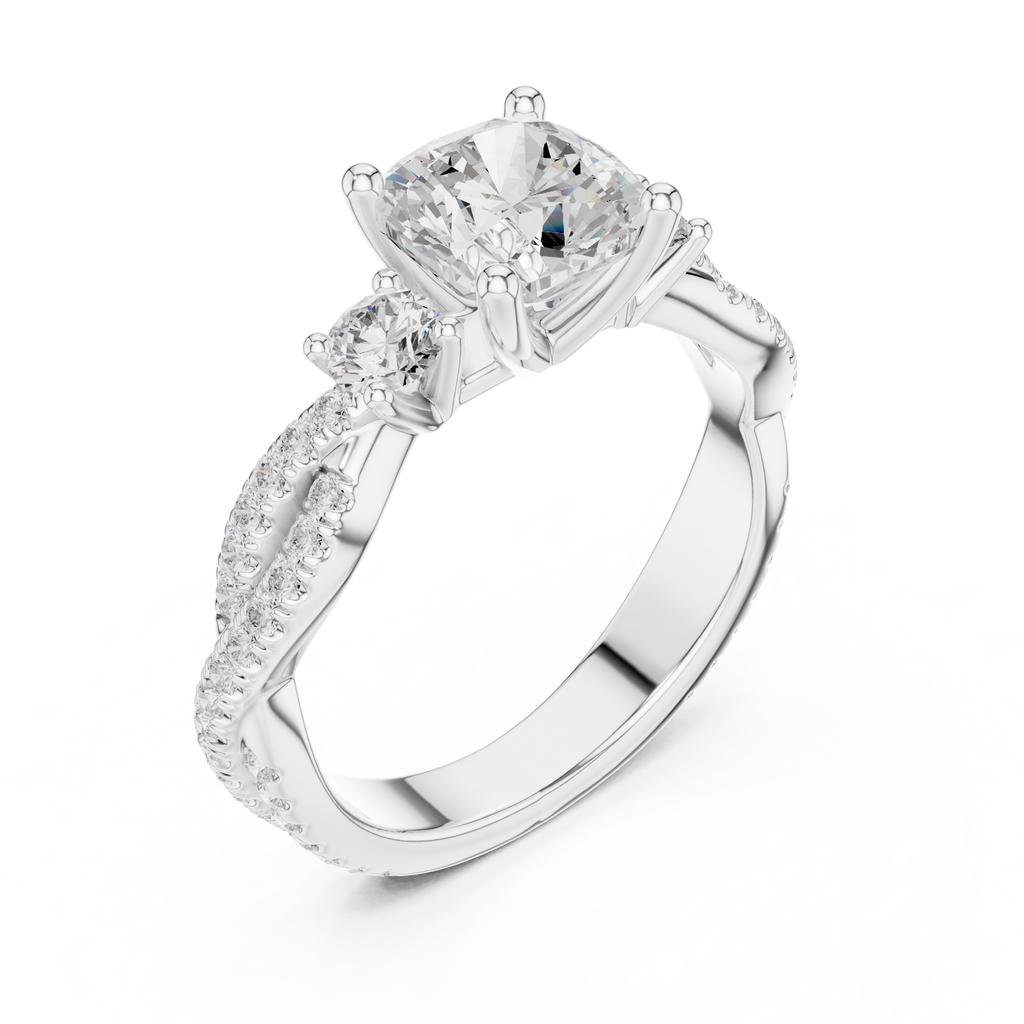 2.78 CT Cushion Cut Three Stone Twisted Diamond Engagement Ring