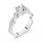Cushion Cut Three Stone Twisted Pavé Diamond Engagement Ring