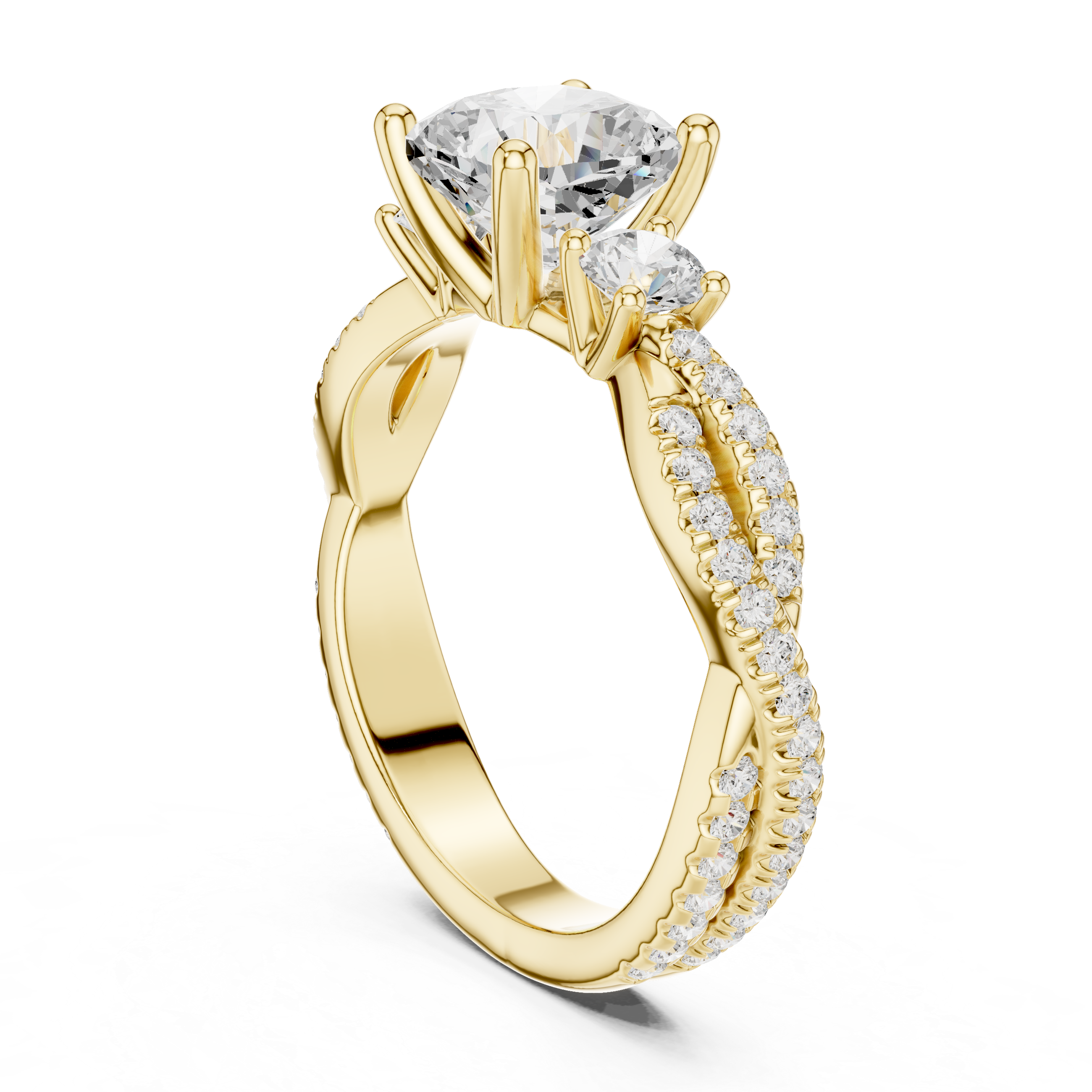 2.78 CT Cushion Cut Three Stone Twisted Diamond Engagement Ring