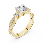 Cushion Cut Three Stone Twisted Pavé Diamond Engagement Ring