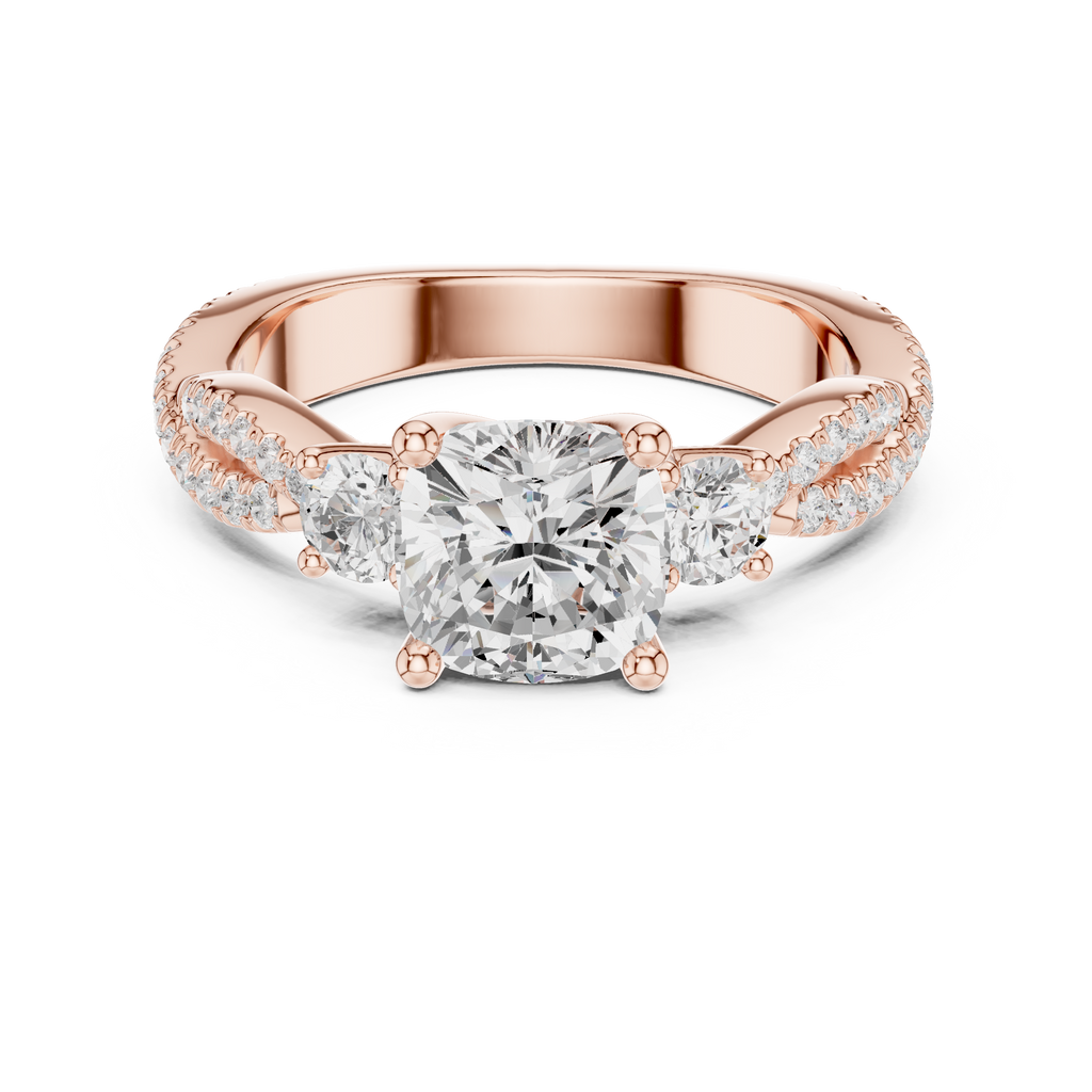 2.78 CT Cushion Cut Three Stone Twisted Diamond Engagement Ring