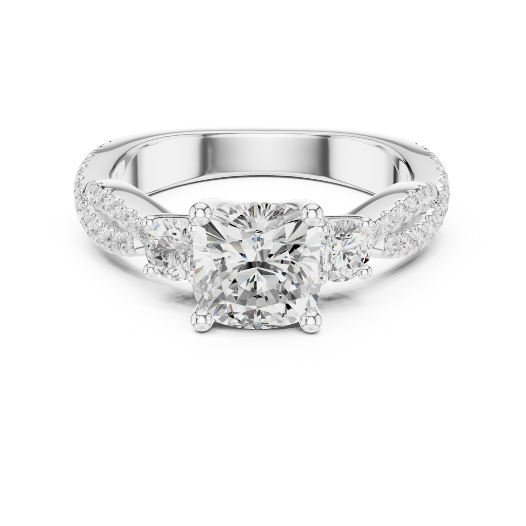 2.78 CT Cushion Cut Three Stone Twisted Diamond Engagement Ring