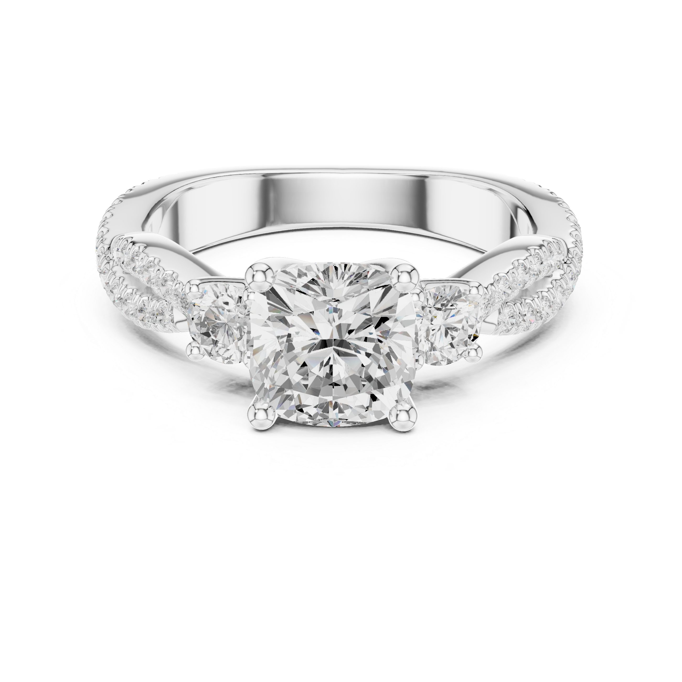 2.78 CT Cushion Cut Three Stone Twisted Diamond Engagement Ring
