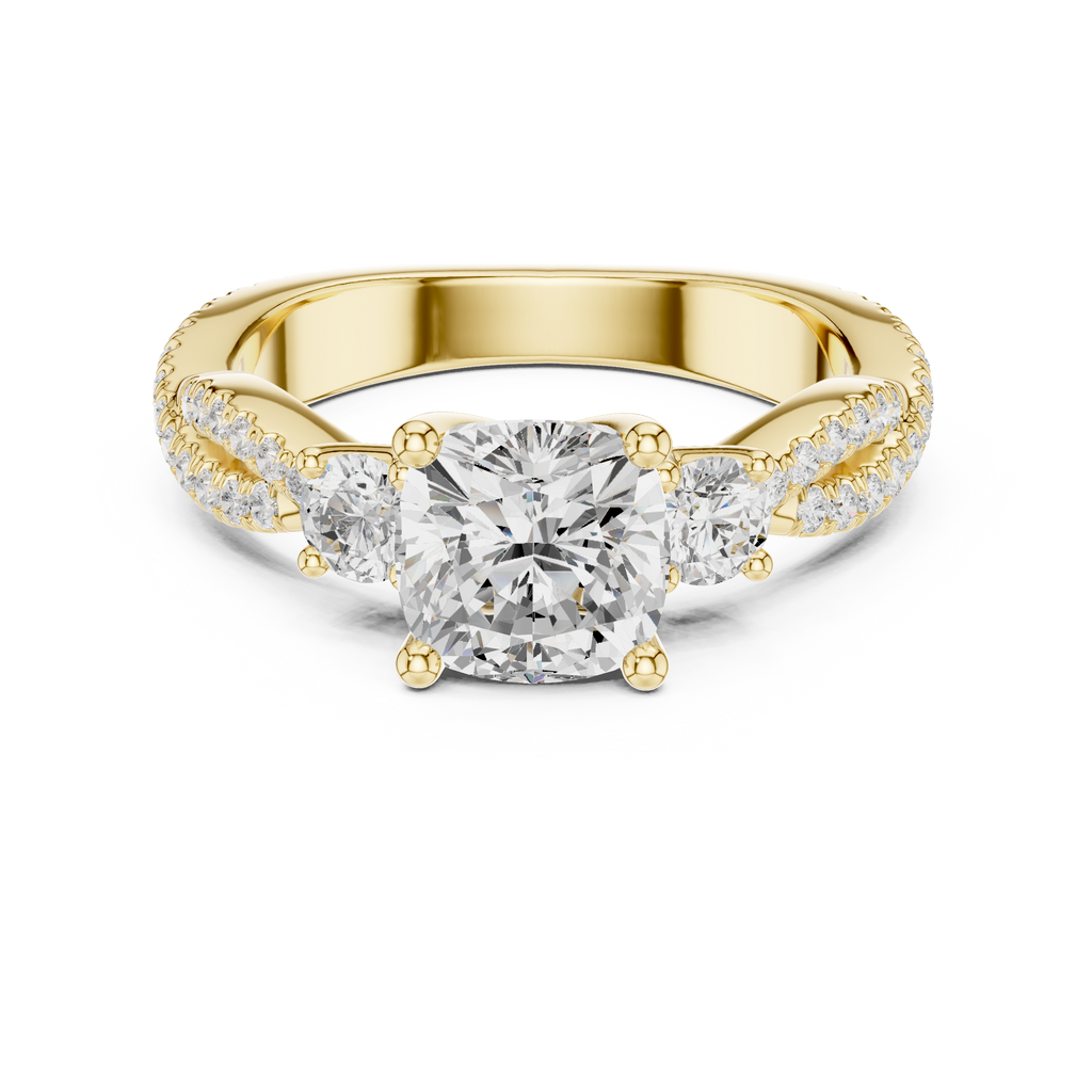 2.78 CT Cushion Cut Three Stone Twisted Diamond Engagement Ring