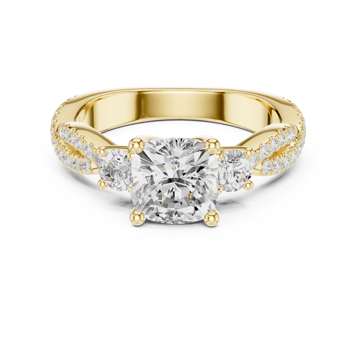 Cushion Cut Three Stone Twisted Diamond Engagement Ring – view 9 of 12, lab grown diamond ring | Jewelix Atelier