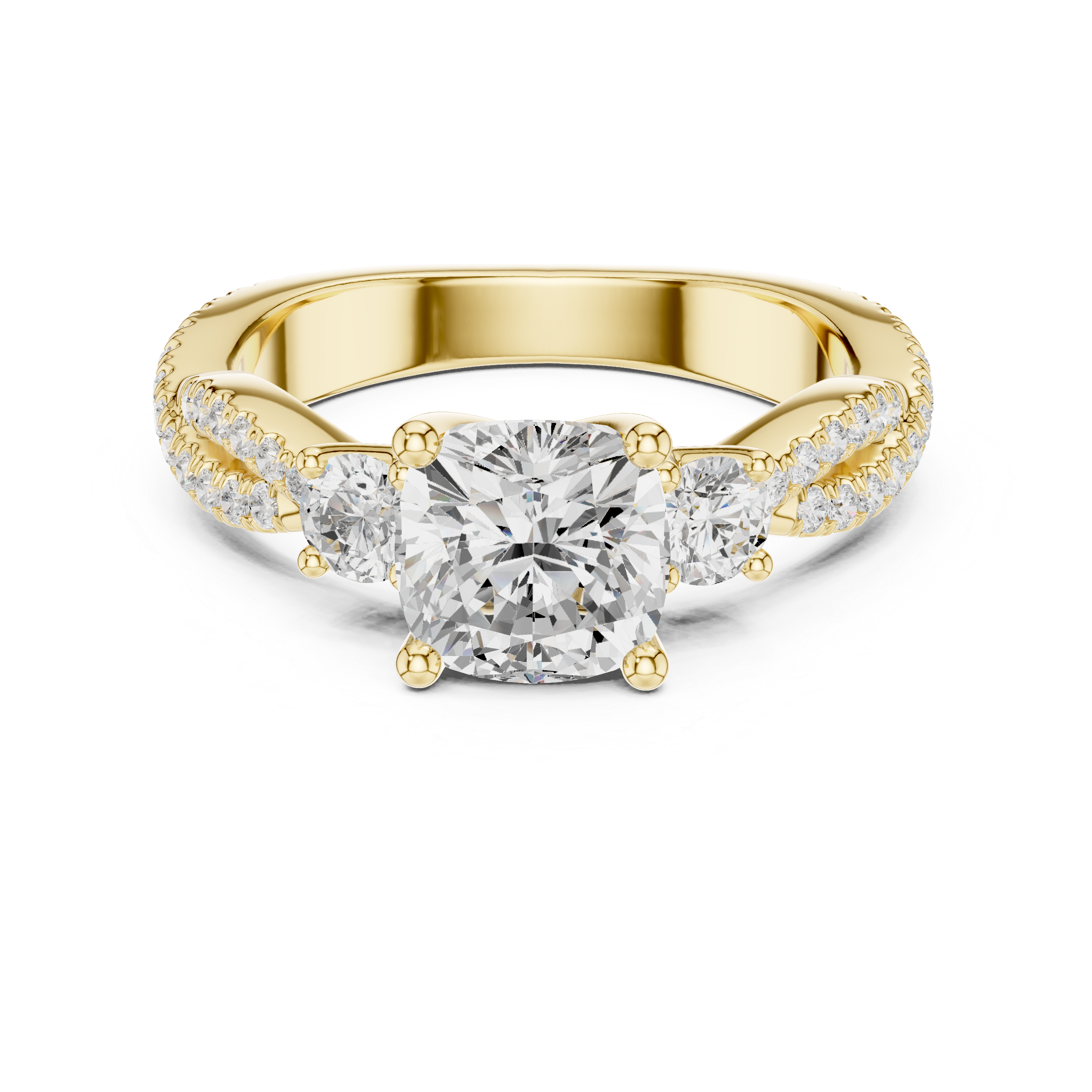 2.78 CT Cushion Cut Three Stone Twisted Diamond Engagement Ring