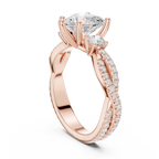 Heart Cut Three Stone Twisted Pavé Diamond Engagement Ring