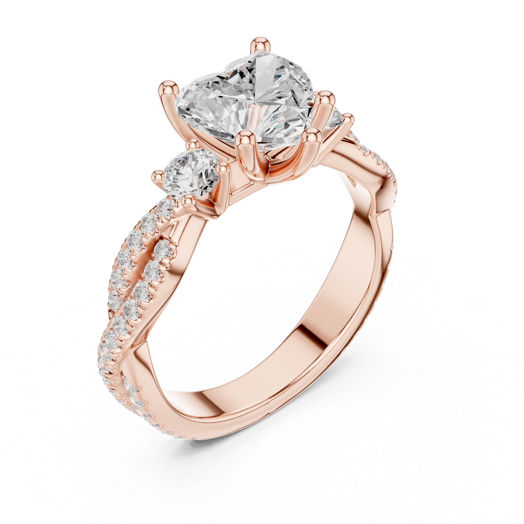 2.78 CT Heart Cut Three Stone Twisted Diamond Engagement Ring