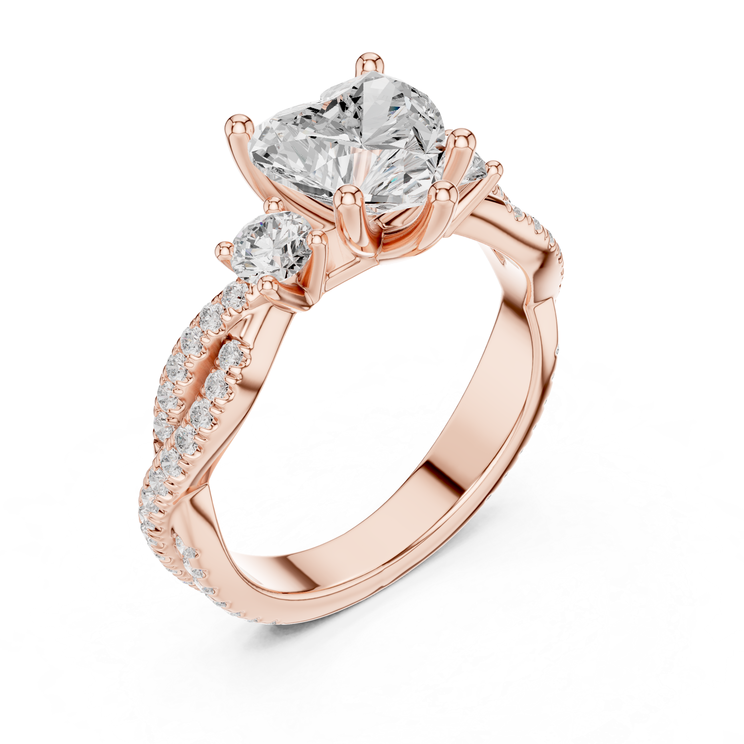 2.78 CT Heart Cut Three Stone Twisted Diamond Engagement Ring