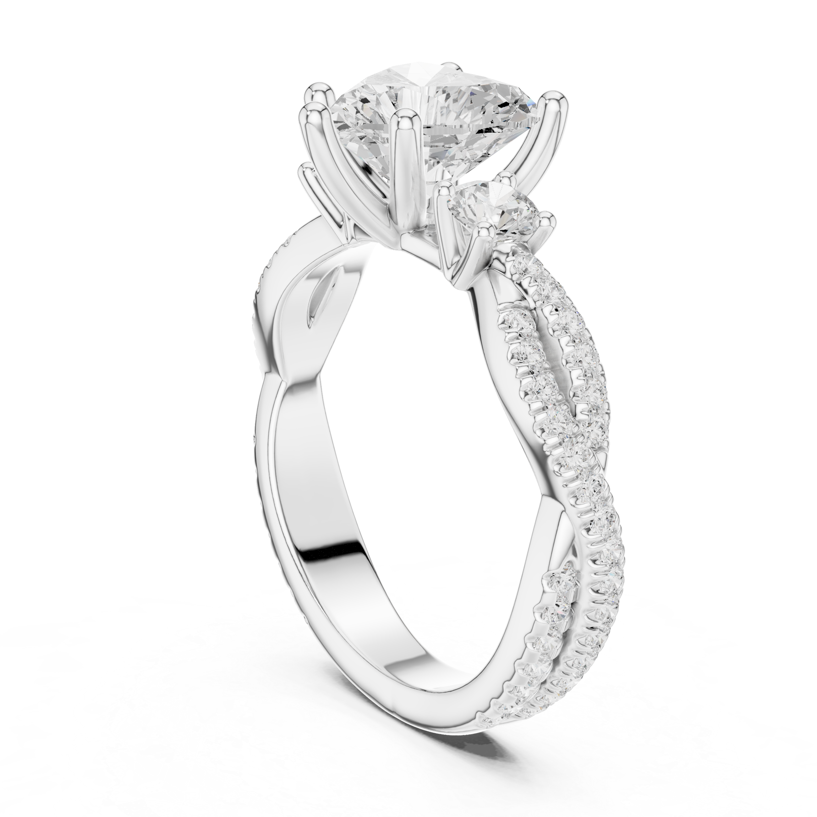 Heart Cut Three Stone Twisted Pavé Diamond Engagement Ring