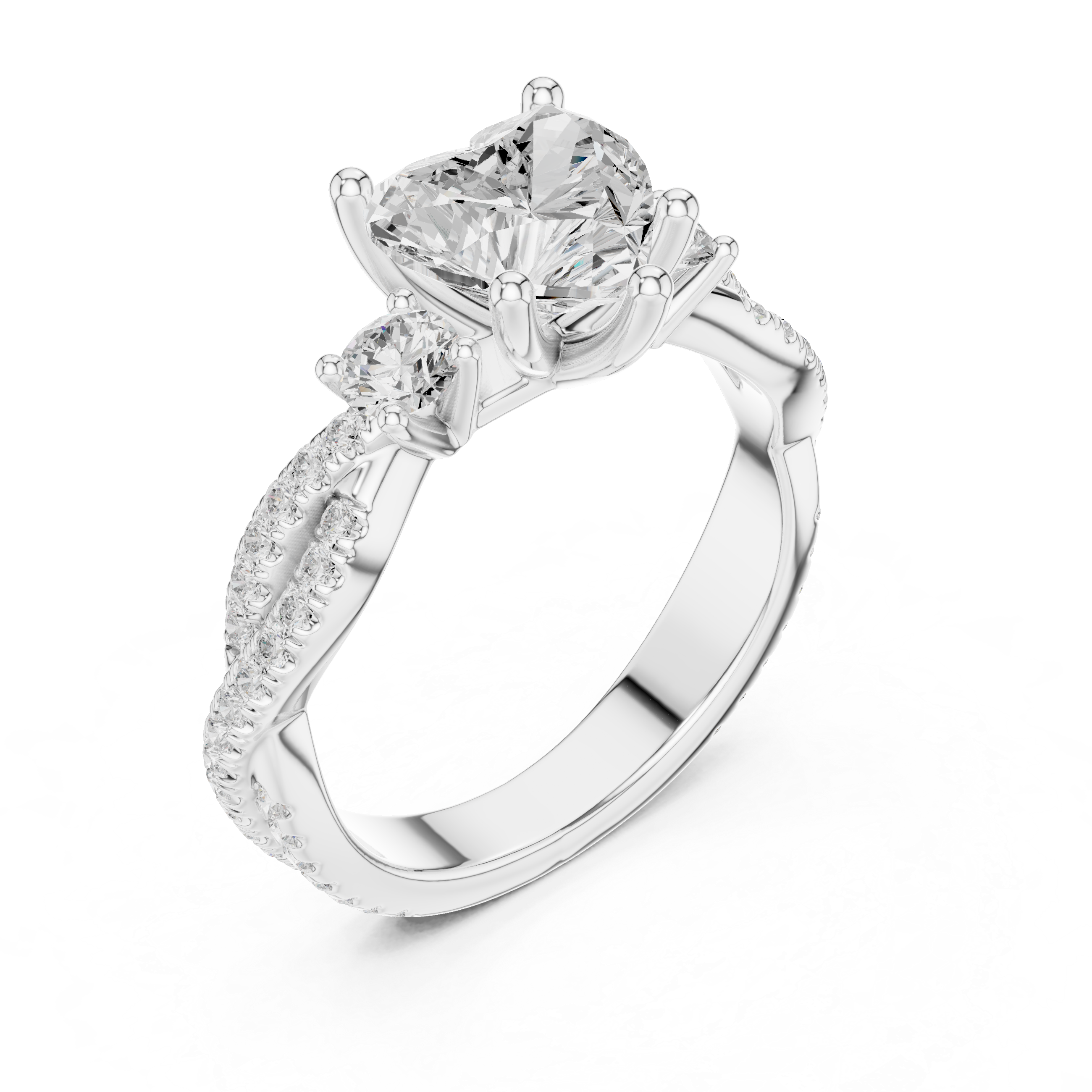 2.78 CT Heart Cut Three Stone Twisted Diamond Engagement Ring