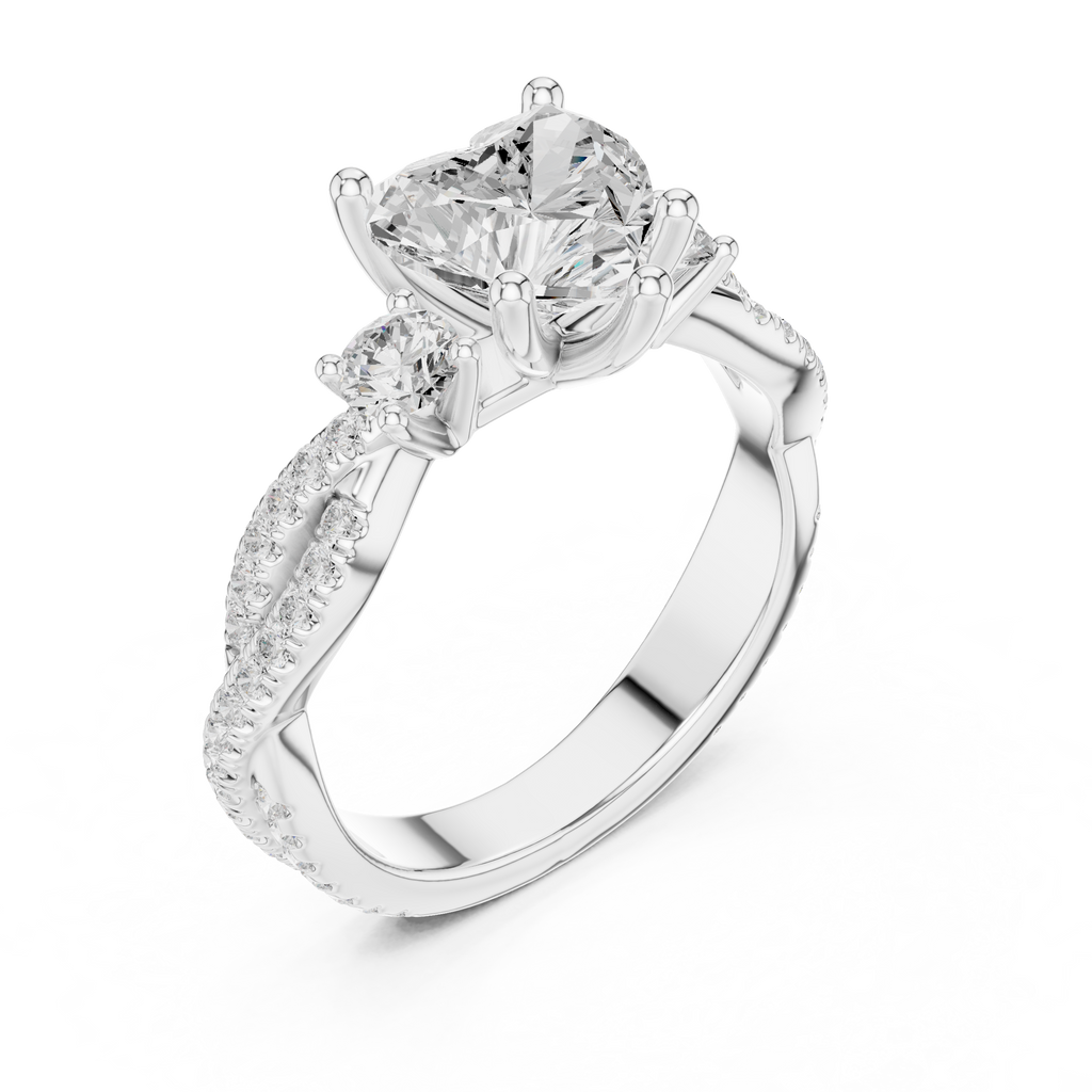 Heart Cut Three Stone Twisted Pavé Diamond Engagement Ring