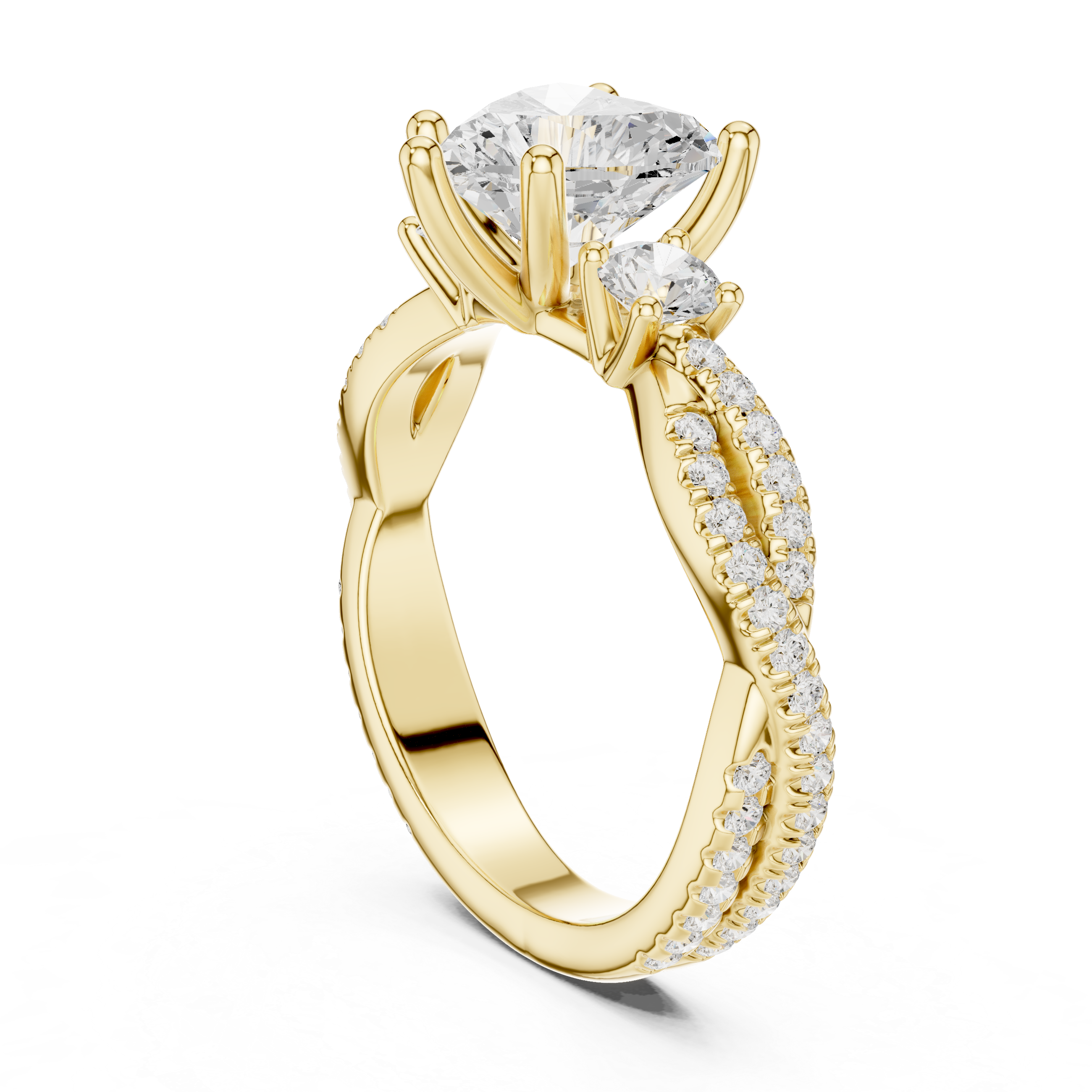 2.78 CT Heart Cut Three Stone Twisted Diamond Engagement Ring