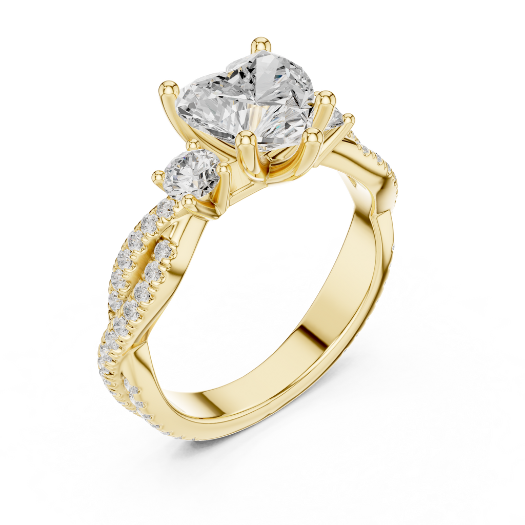 2.78 CT Heart Cut Three Stone Twisted Diamond Engagement Ring