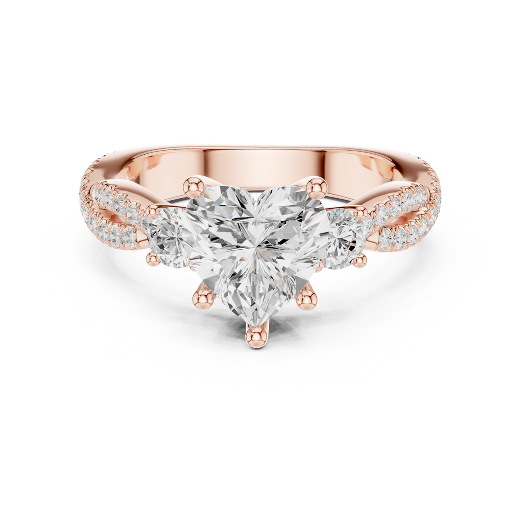 2.78 CT Heart Cut Three Stone Twisted Diamond Engagement Ring