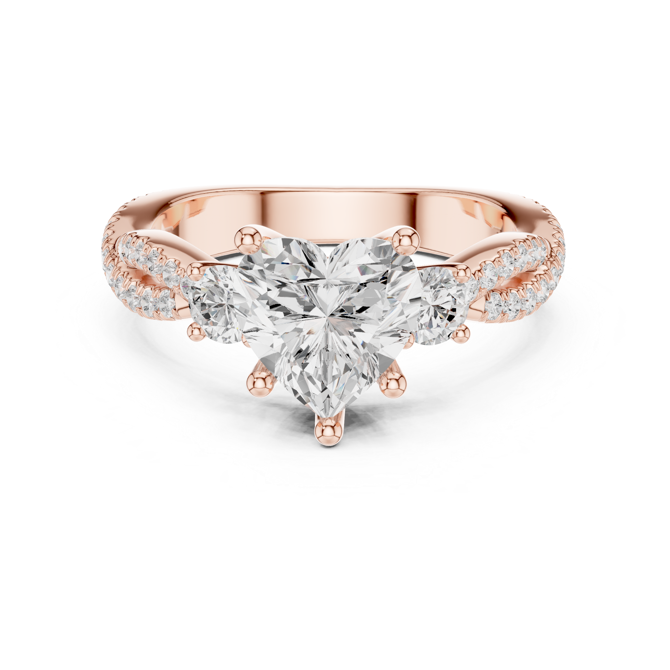 Heart Cut Three Stone Twisted Pavé Diamond Engagement Ring