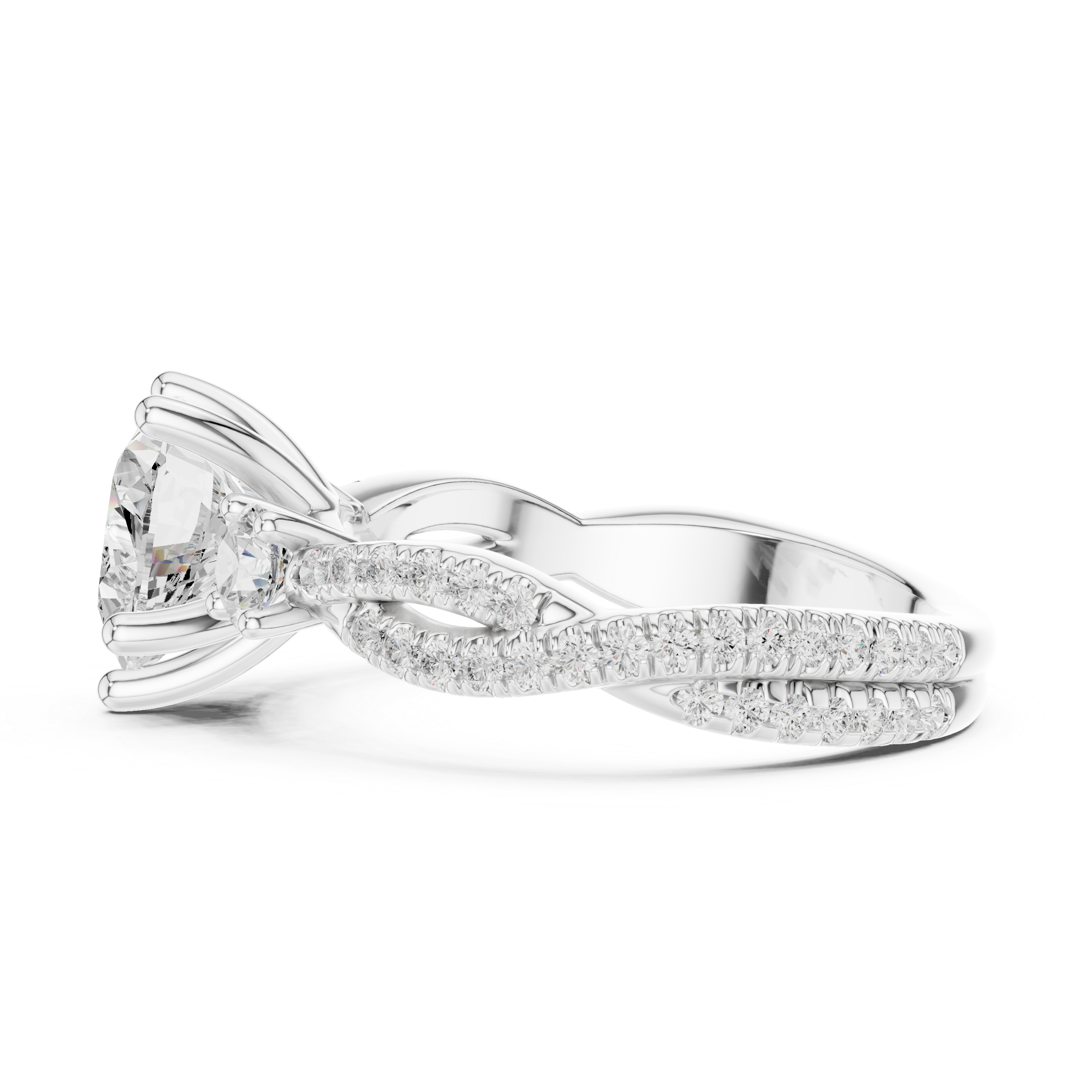 Heart Cut Three Stone Twisted Pavé Diamond Engagement Ring