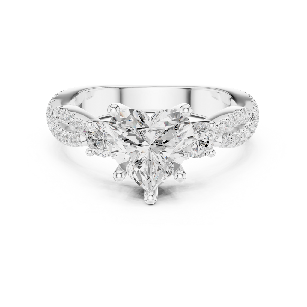 2.78 CT Heart Cut Three Stone Twisted Diamond Engagement Ring