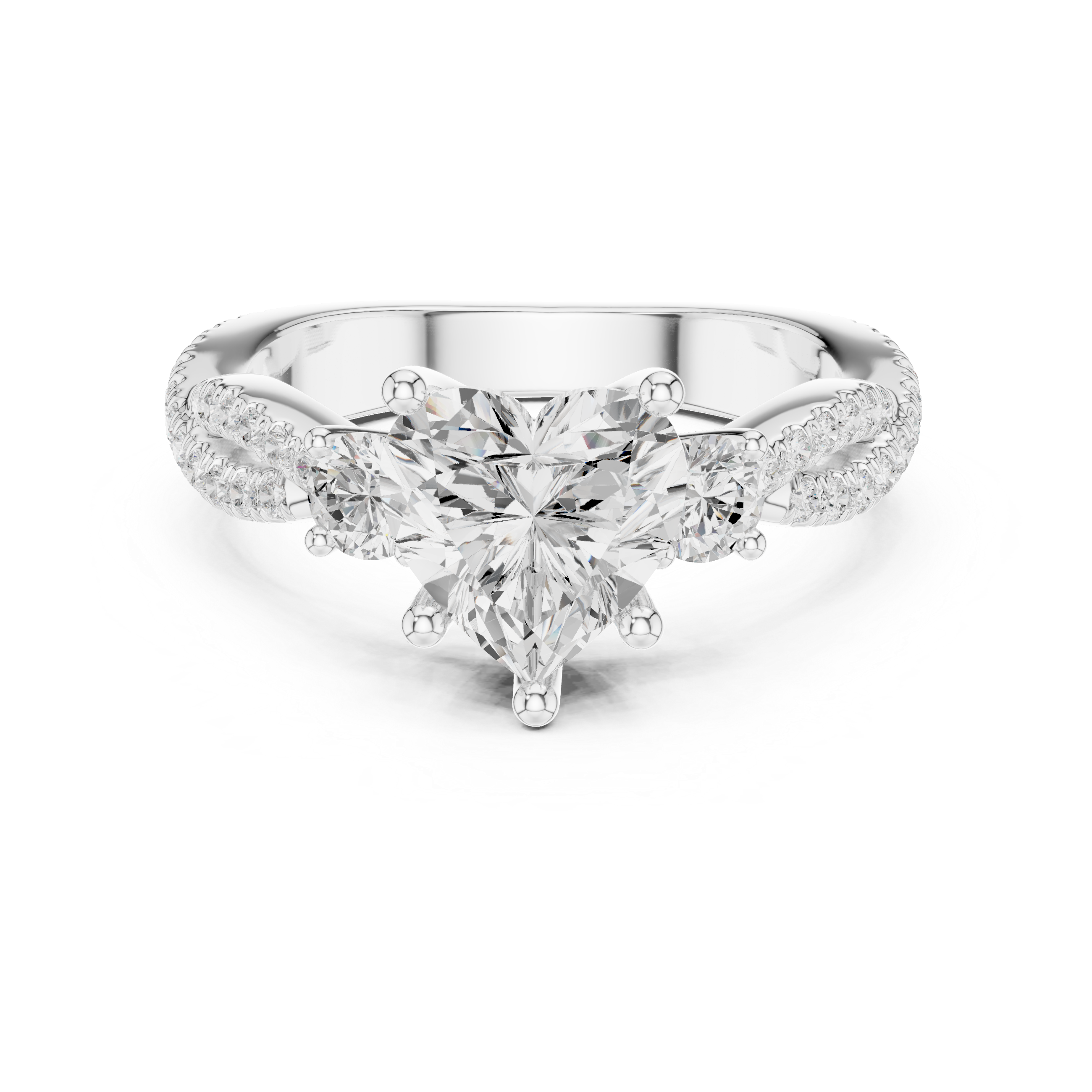 2.78 CT Heart Cut Three Stone Twisted Diamond Engagement Ring