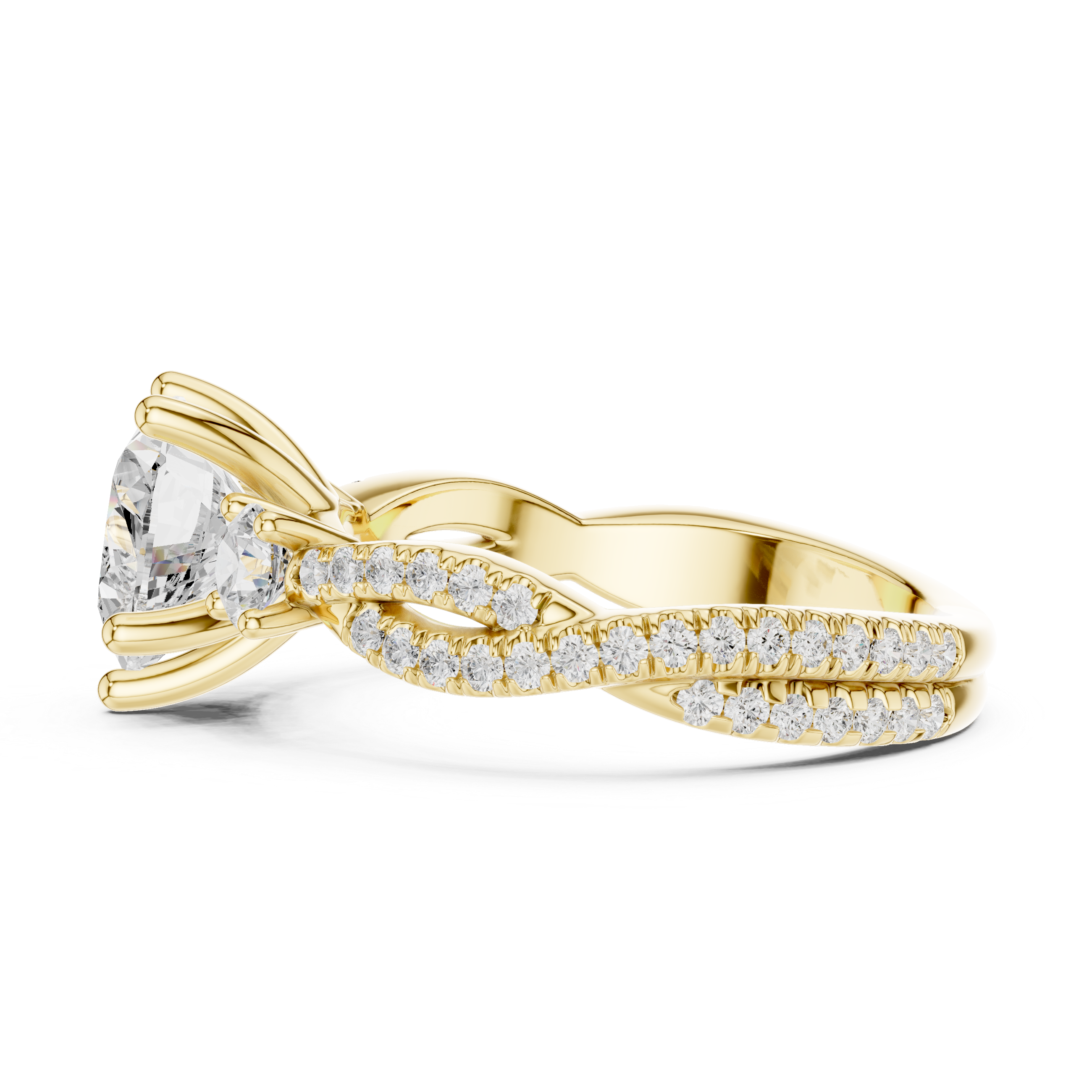 Heart Cut Three Stone Twisted Pavé Diamond Engagement Ring