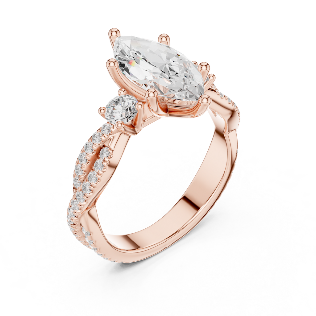 2.78 CT Marquise Cut Three Stone Twisted Diamond Engagement Ring
