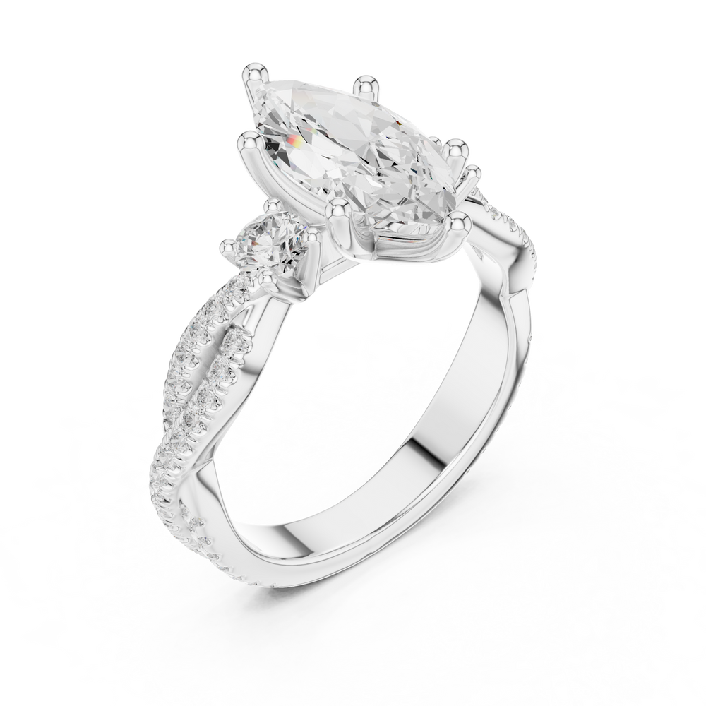 Marquise Cut Three Stone Twisted Pavé Diamond Engagement Ring