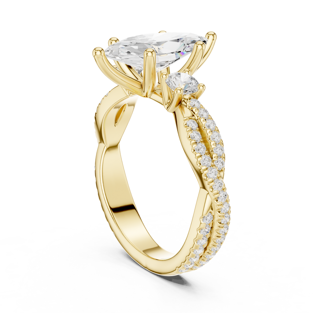 Marquise Cut Three Stone Twisted Pavé Diamond Engagement Ring