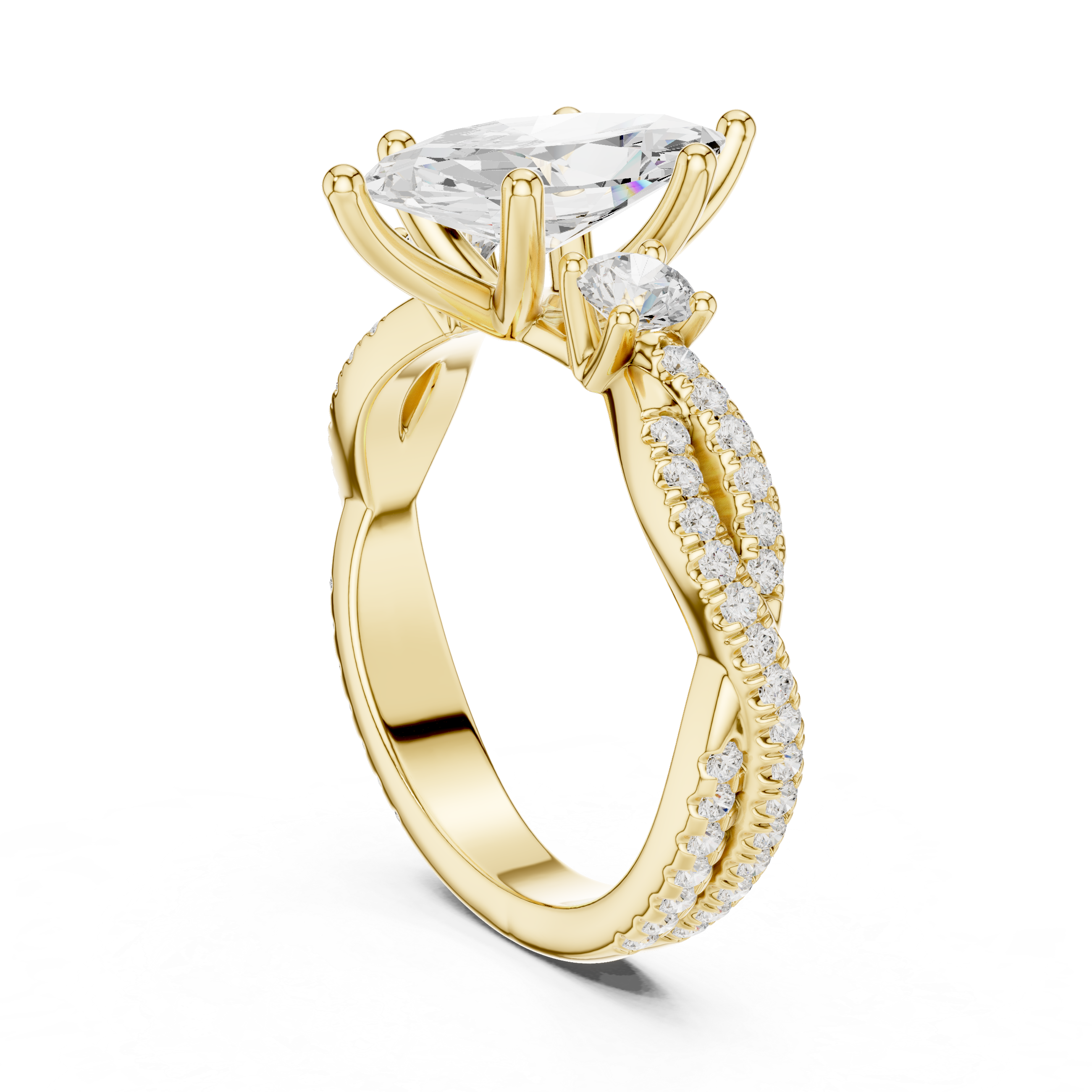 Marquise Cut Three Stone Twisted Pavé Diamond Engagement Ring