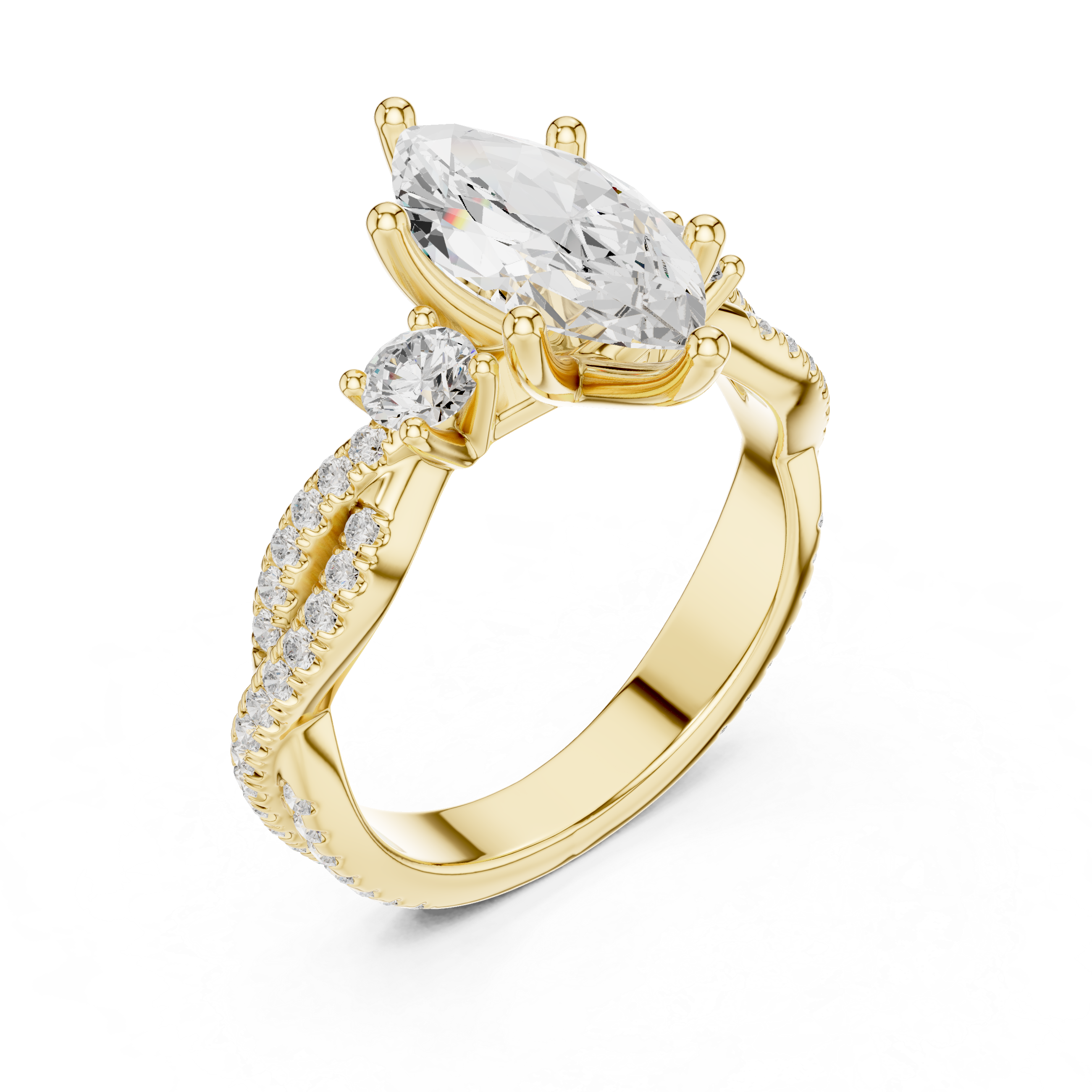 2.78 CT Marquise Cut Three Stone Twisted Diamond Engagement Ring