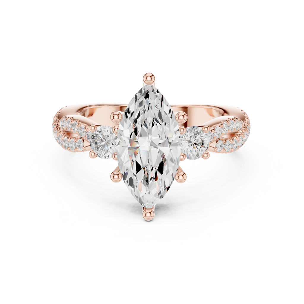 Marquise Cut Three Stone Twisted Pavé Diamond Engagement Ring