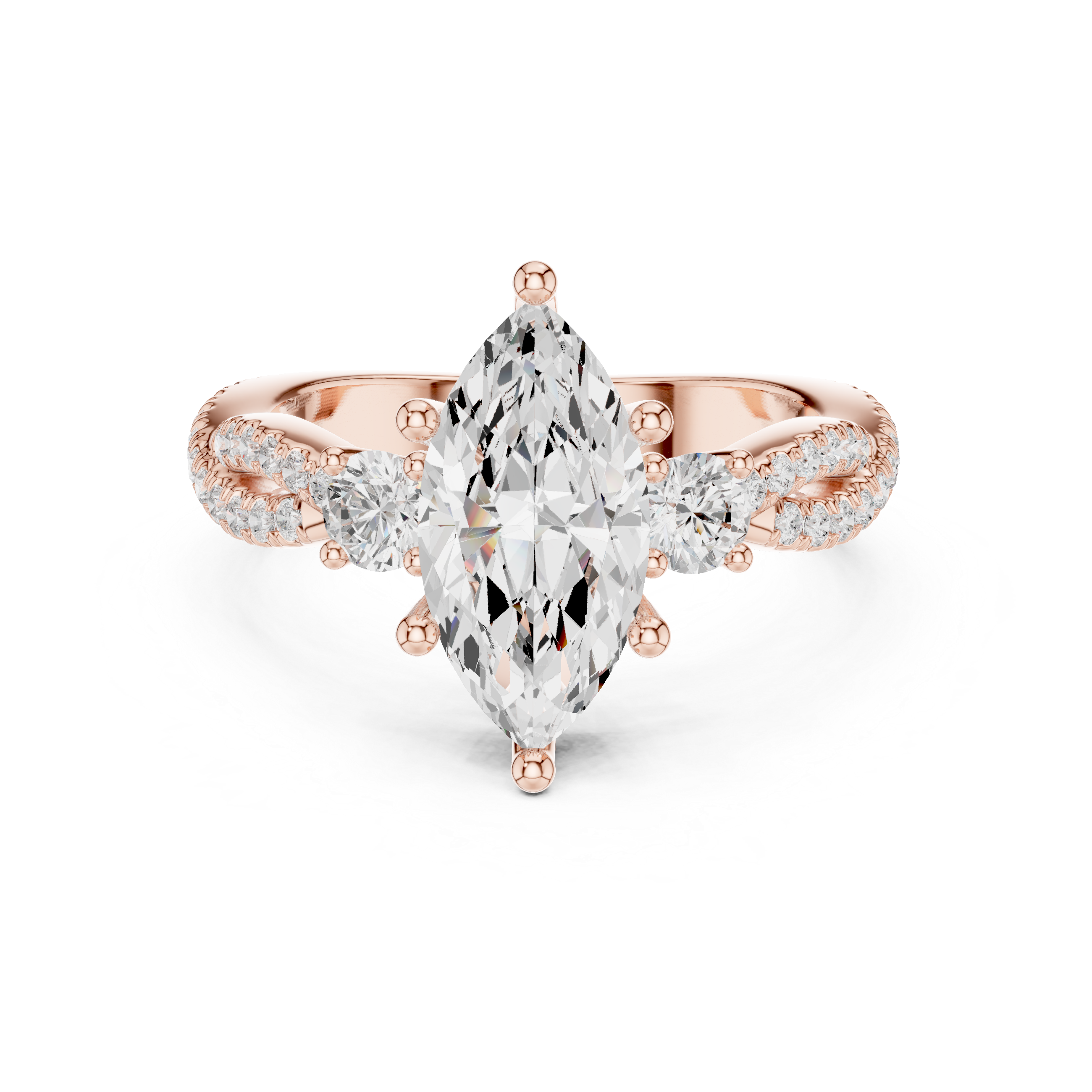 Marquise Cut Three Stone Twisted Pavé Diamond Engagement Ring