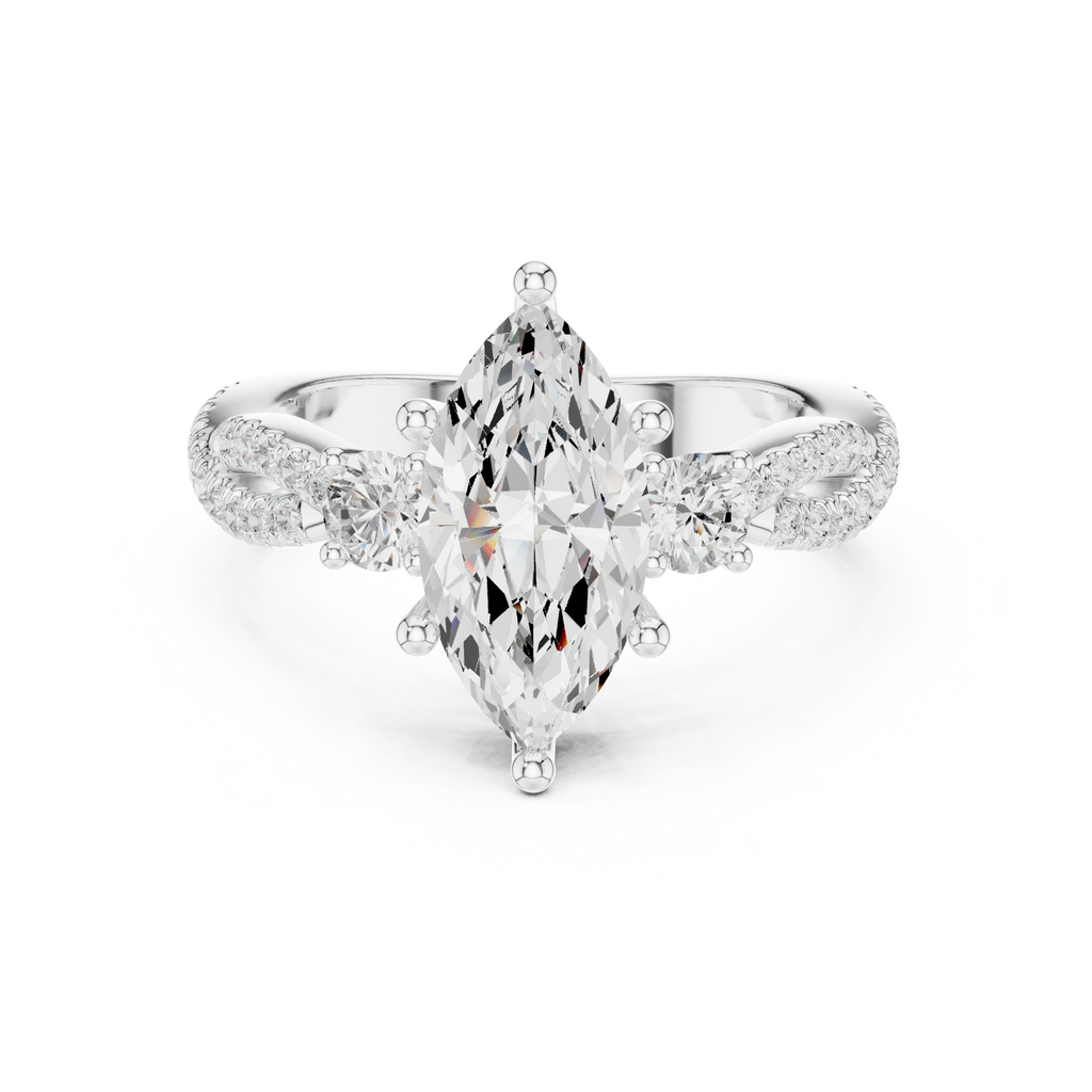 2.78 CT Marquise Cut Three Stone Twisted Diamond Engagement Ring