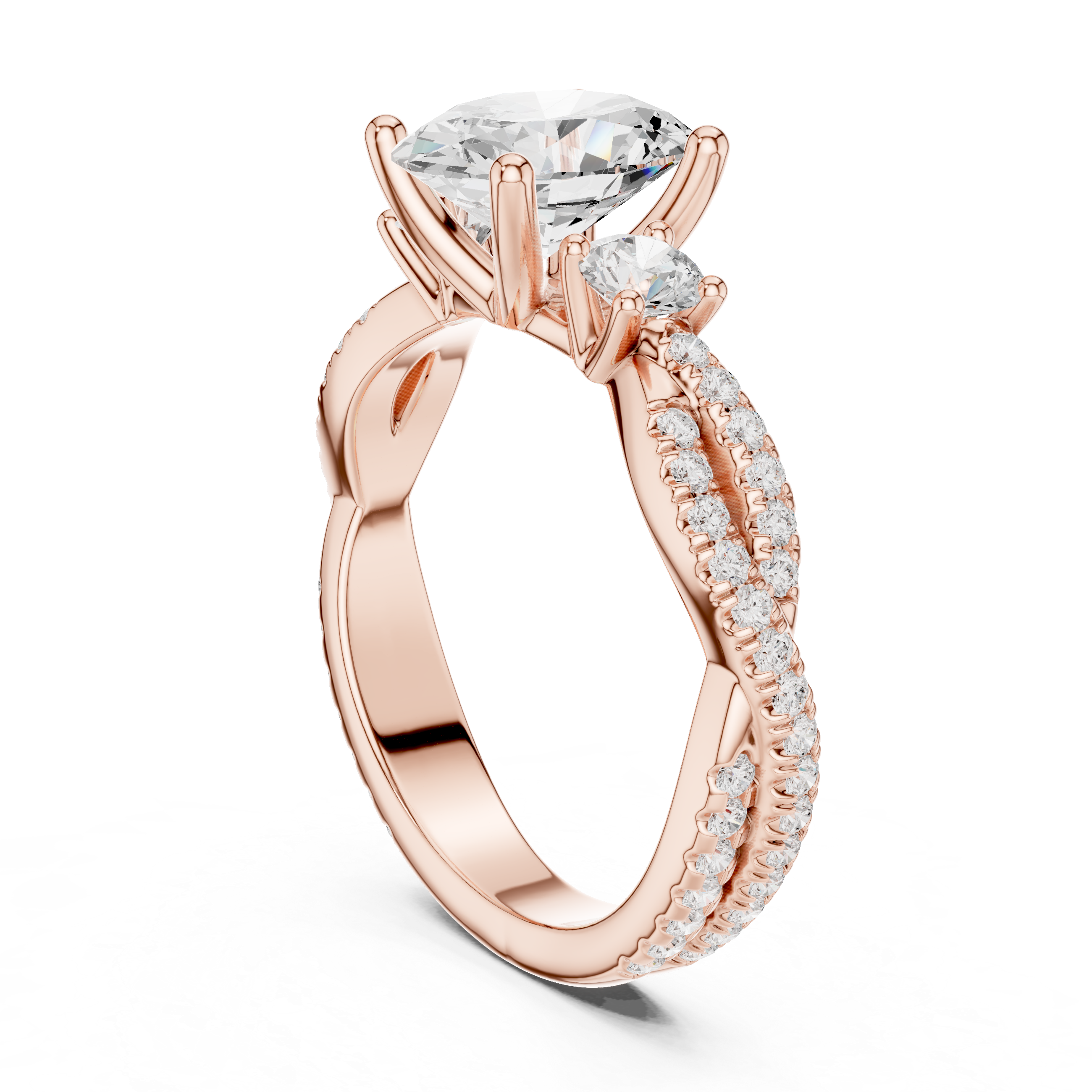 2.78 CT Oval Cut Three Stone Twisted Diamond Engagement Ring