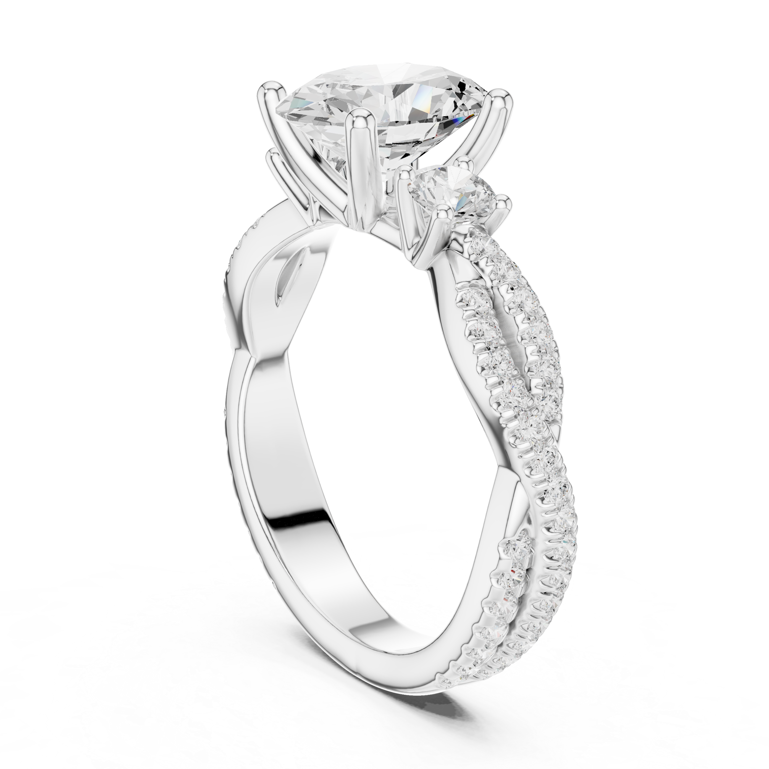 2.78 CT Oval Cut Three Stone Twisted Diamond Engagement Ring