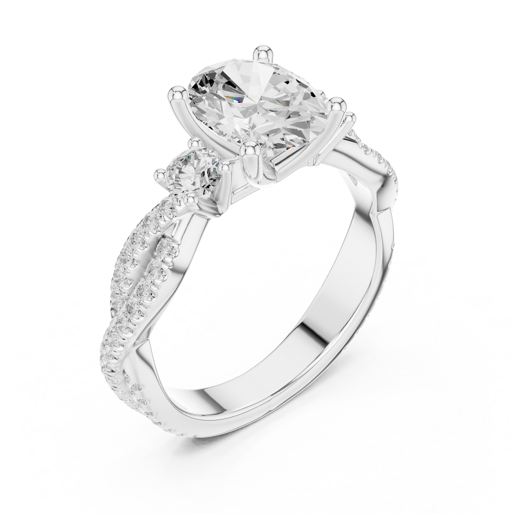 2.78 CT Oval Cut Three Stone Twisted Diamond Engagement Ring