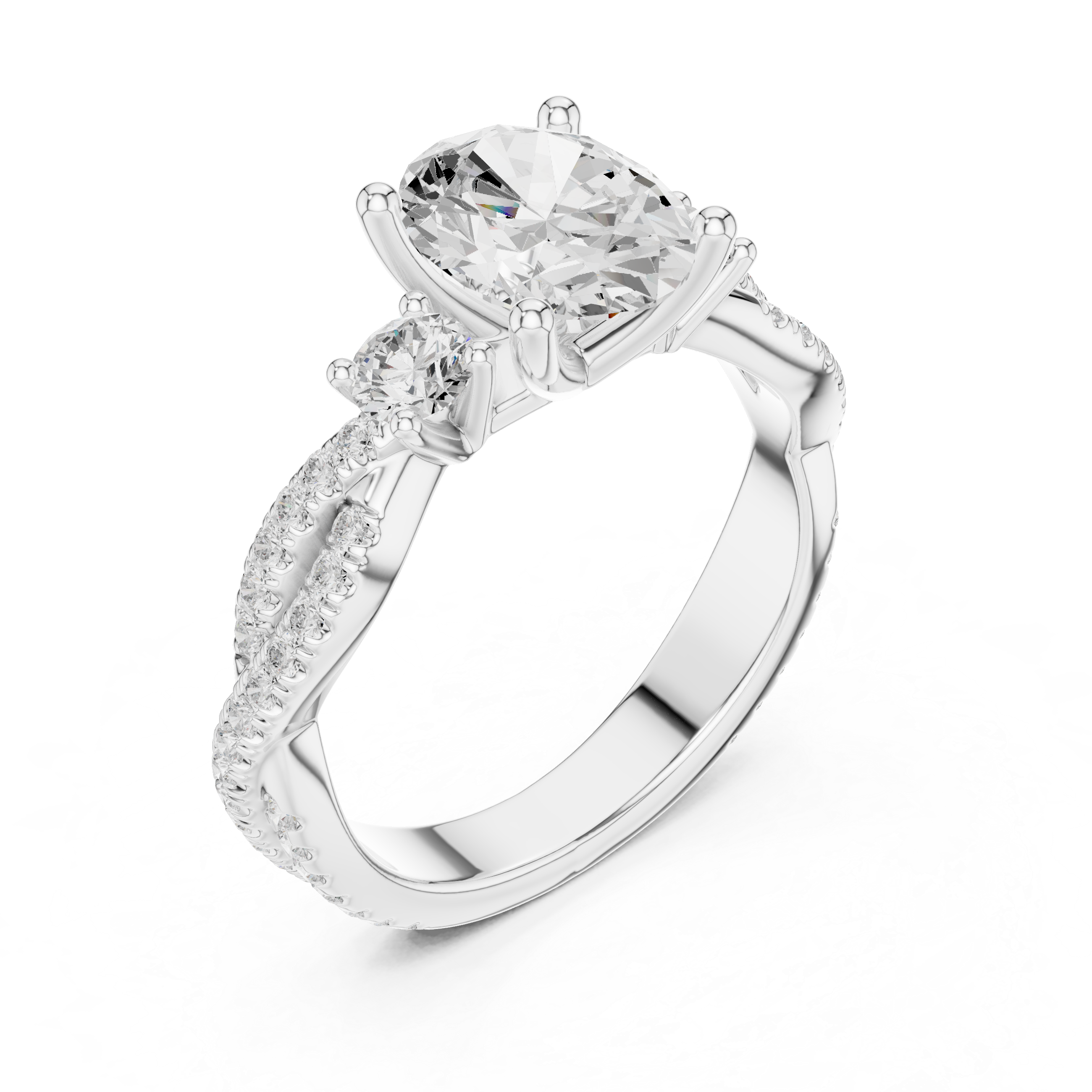 Oval Diamond Twisted Pavé Engagement Ring