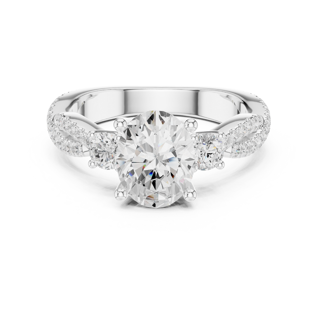 2.78 CT Oval Cut Three Stone Twisted Diamond Engagement Ring