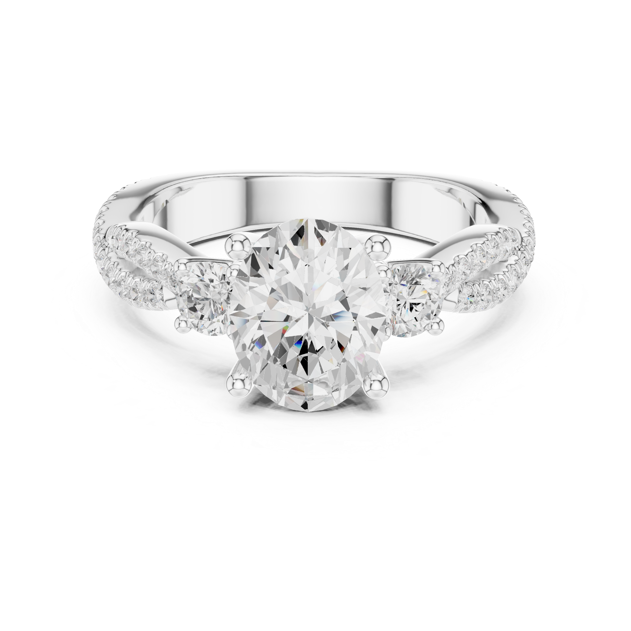 2.78 CT Oval Cut Three Stone Twisted Diamond Engagement Ring