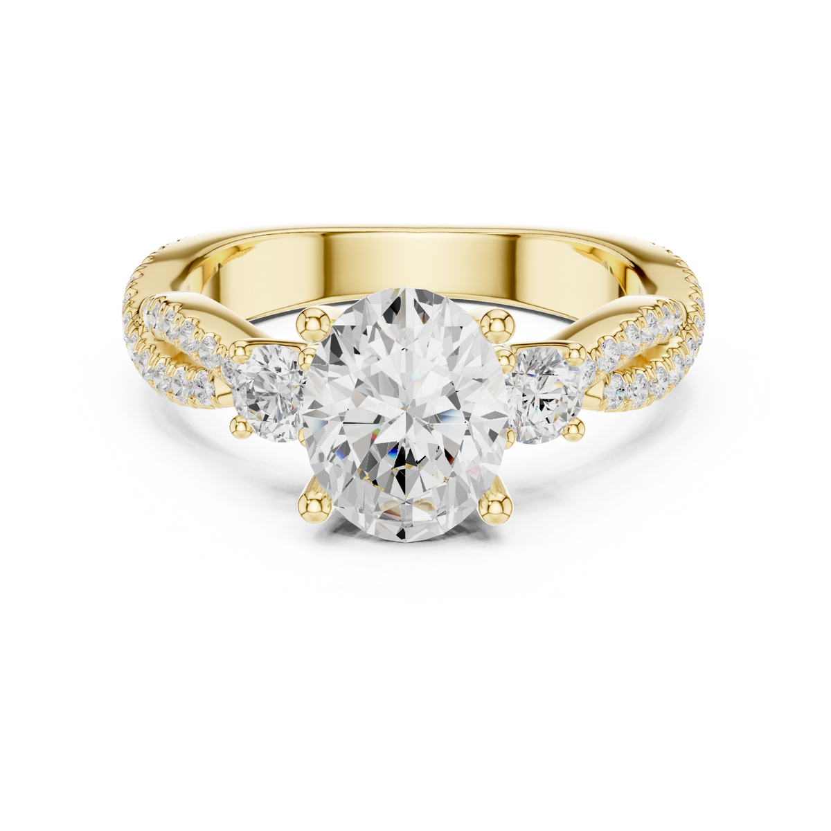 Oval Cut Three Stone Twisted Diamond Engagement Ring – view 9 of 12, lab grown diamond ring | Jewelix Atelier