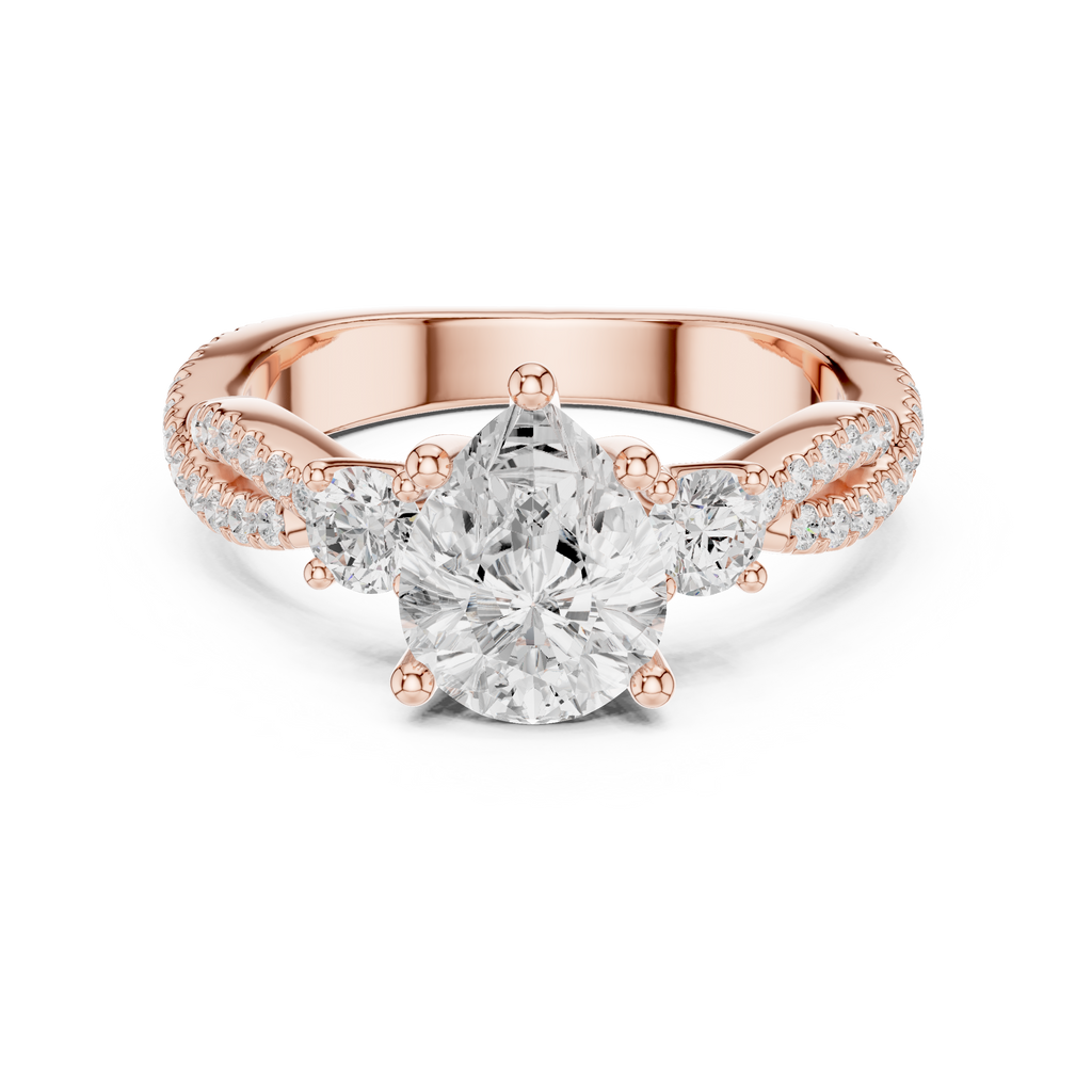 2.78 CT Pear Cut Three Stone Twisted Diamond Engagement Ring