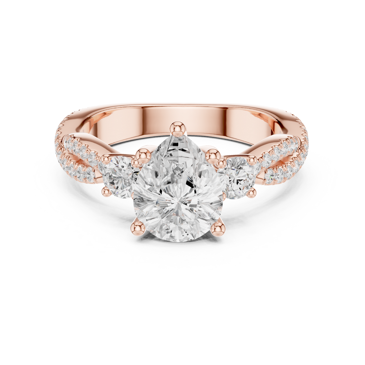 Pear Cut Three Stone Twisted Diamond Engagement Ring – view 5 of 12, lab grown diamond ring | Jewelix Atelier