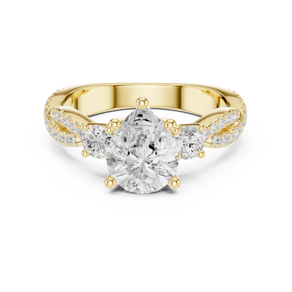 Pear Cut Three Stone Twisted Diamond Engagement Ring – view 9 of 12, lab grown diamond ring | Jewelix Atelier