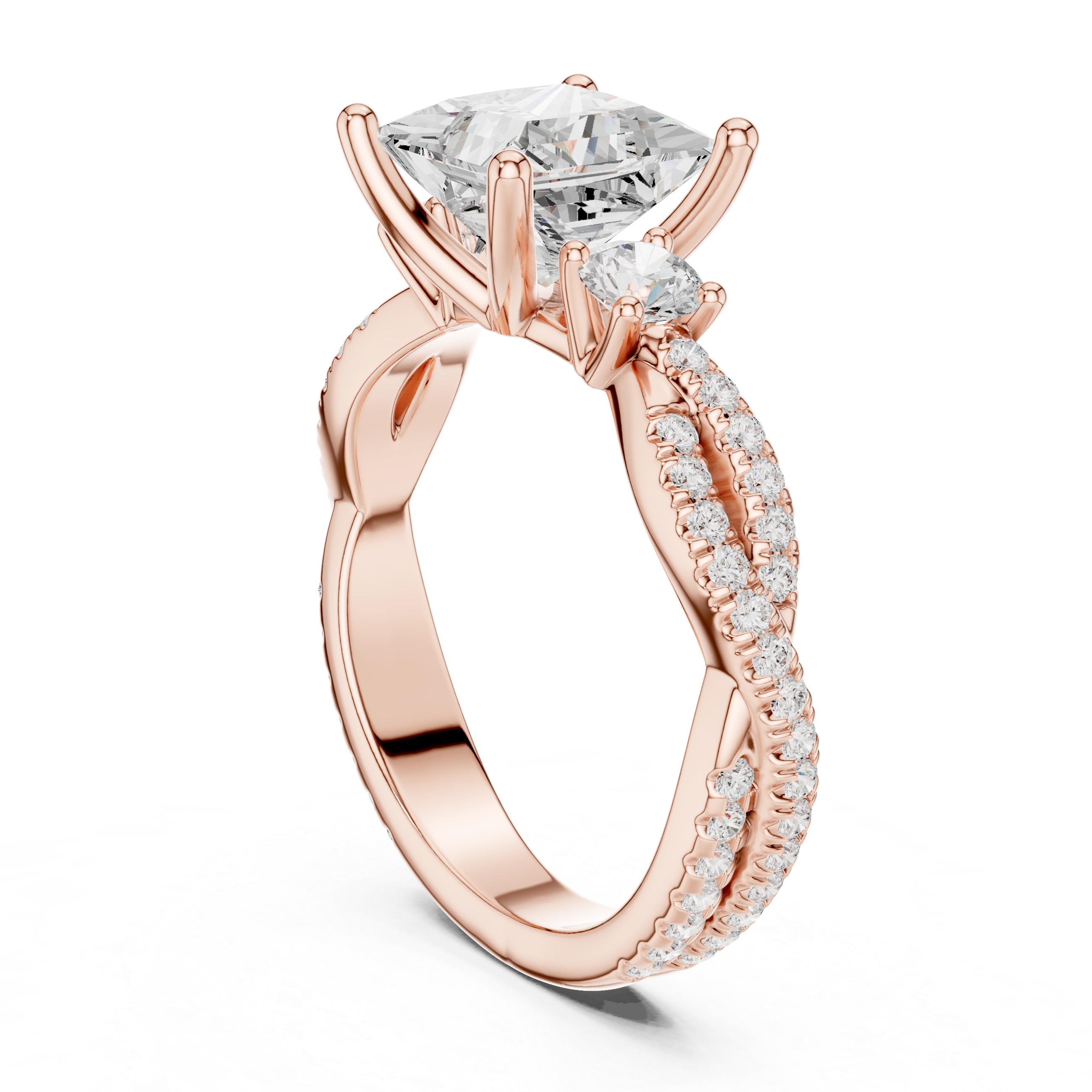 2.78 CT Princess Cut Three Stone Twisted Diamond Engagement Ring