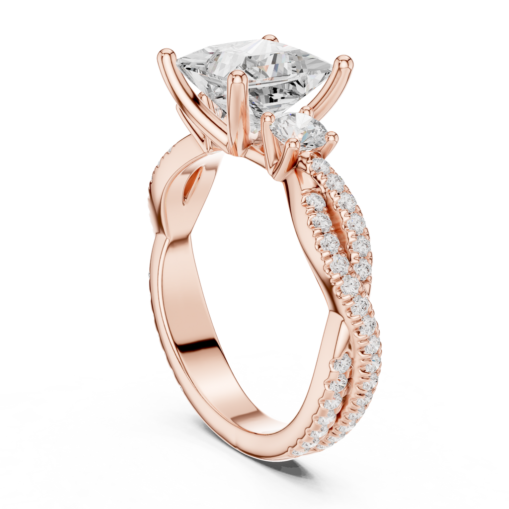Princess Cut Diamond Twisted Pavé Engagement Ring