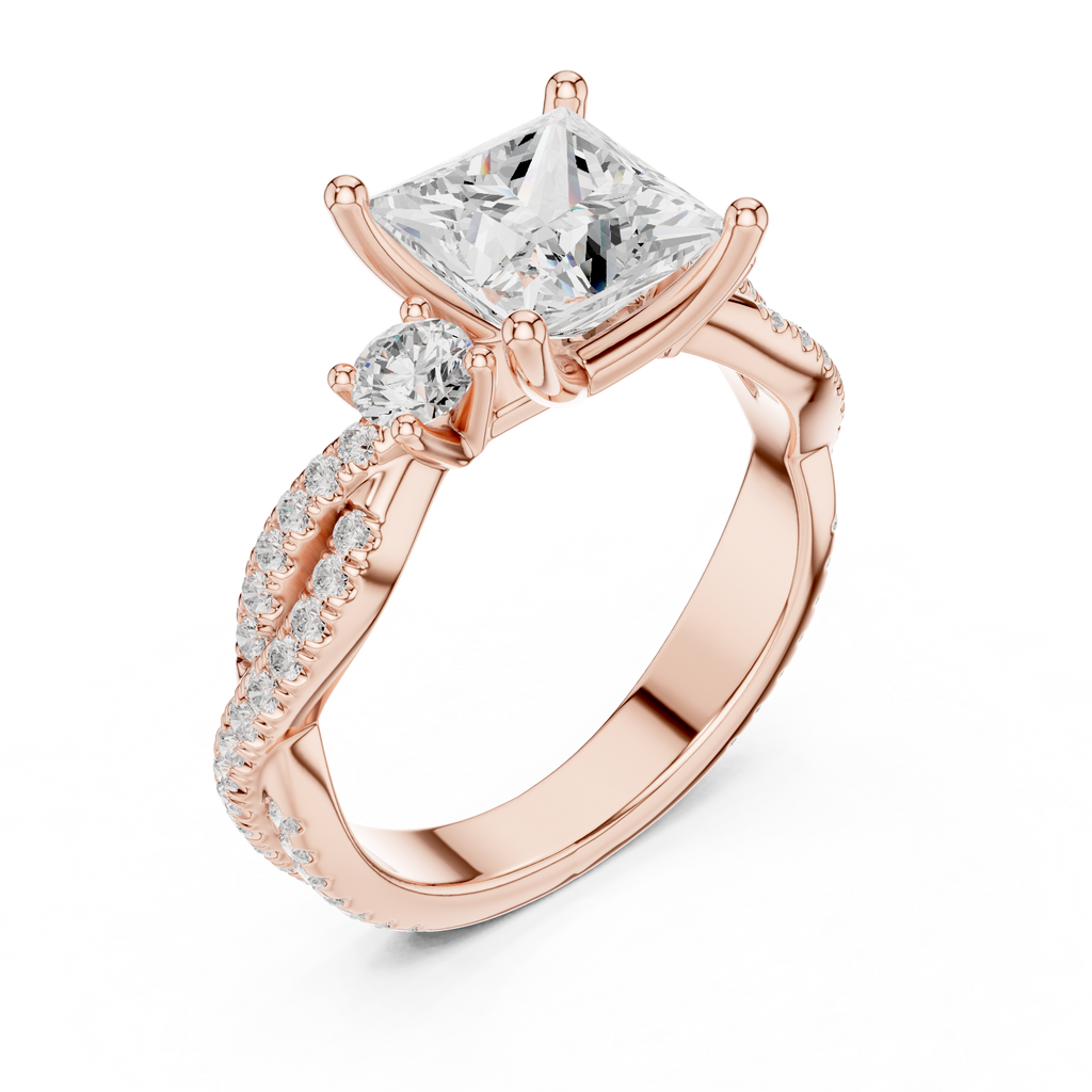 2.78 CT Princess Cut Three Stone Twisted Diamond Engagement Ring
