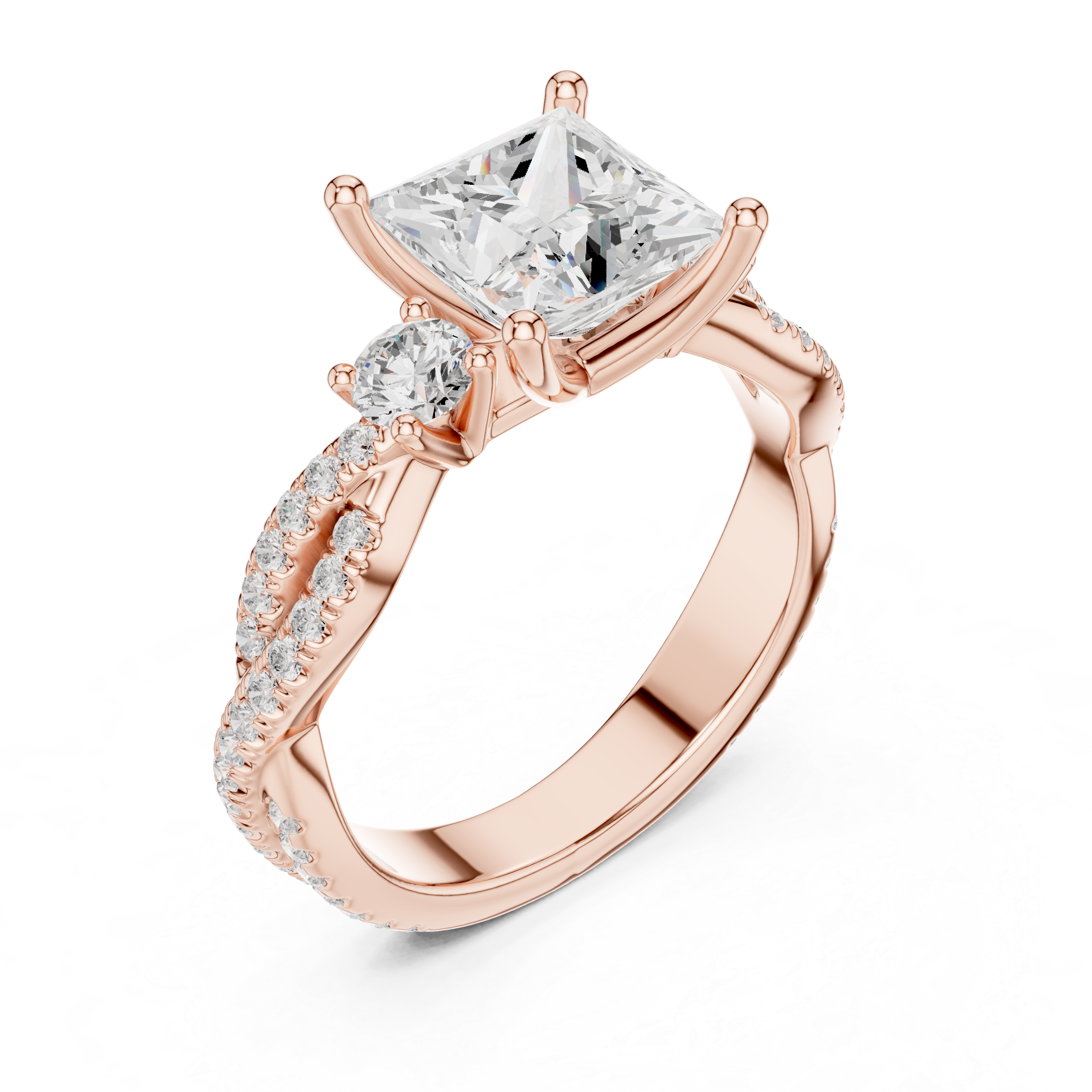 2.78 CT Princess Cut Three Stone Twisted Diamond Engagement Ring