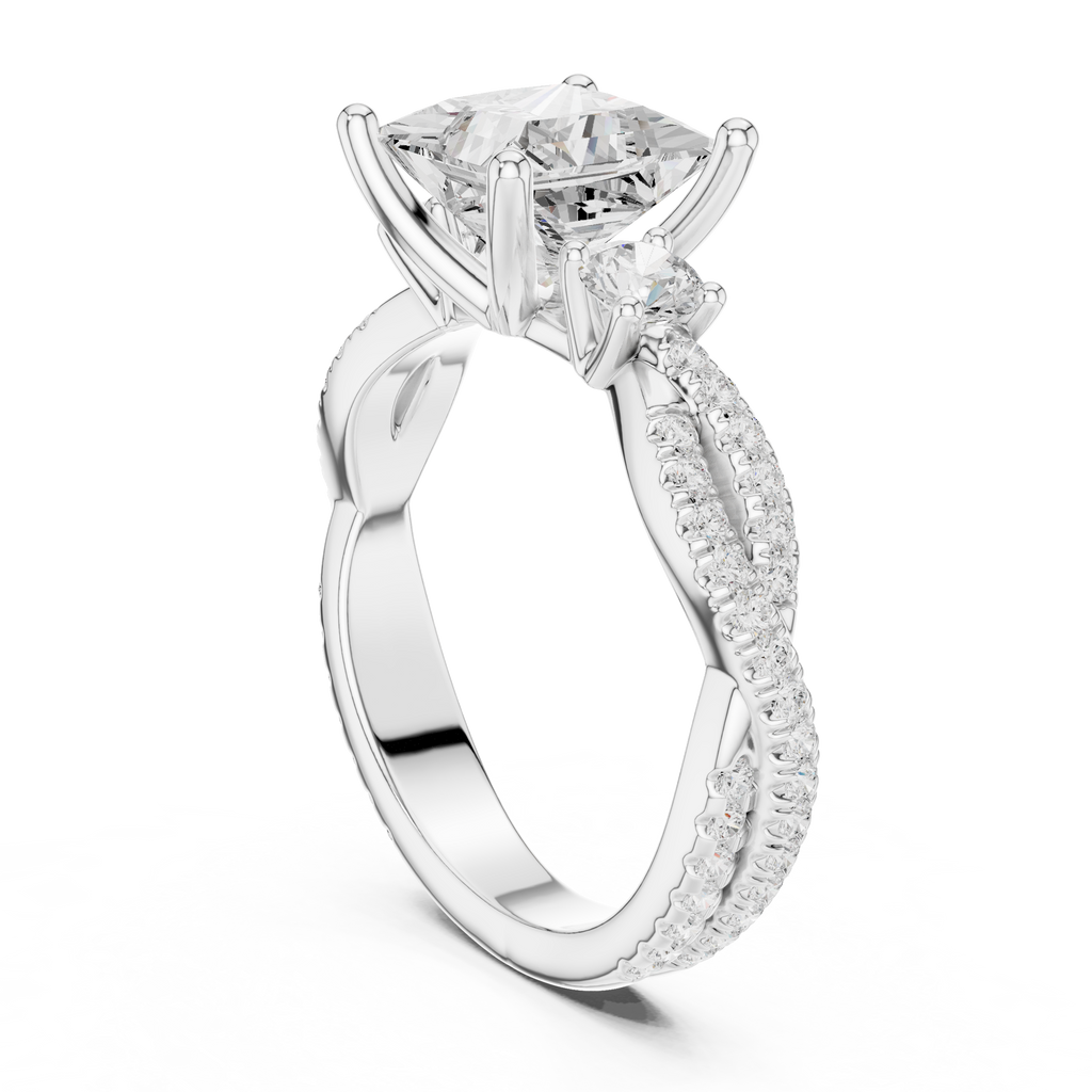 2.78 CT Princess Cut Three Stone Twisted Diamond Engagement Ring